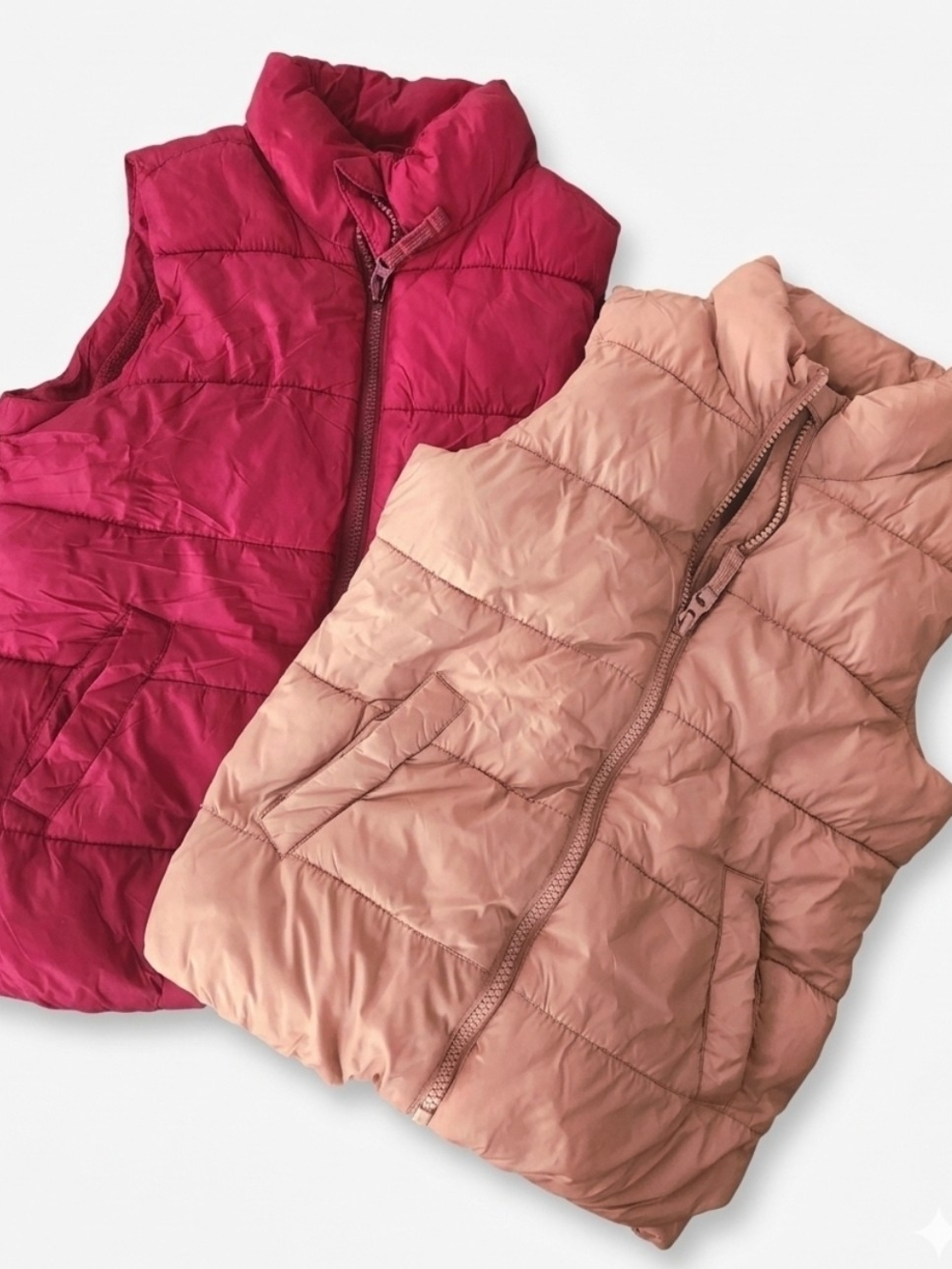 Old Navy Girls Puffer Vest Lot Of 2 Magenta 7/8 and Light Pink 6/7 EUC